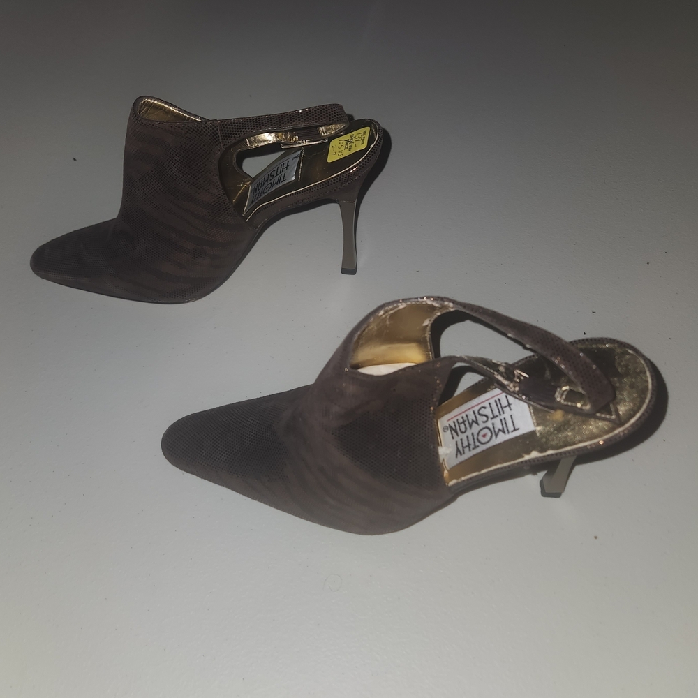 Vintage Brown Timothy Hitsman Textured Slingback Mules Size 6.5